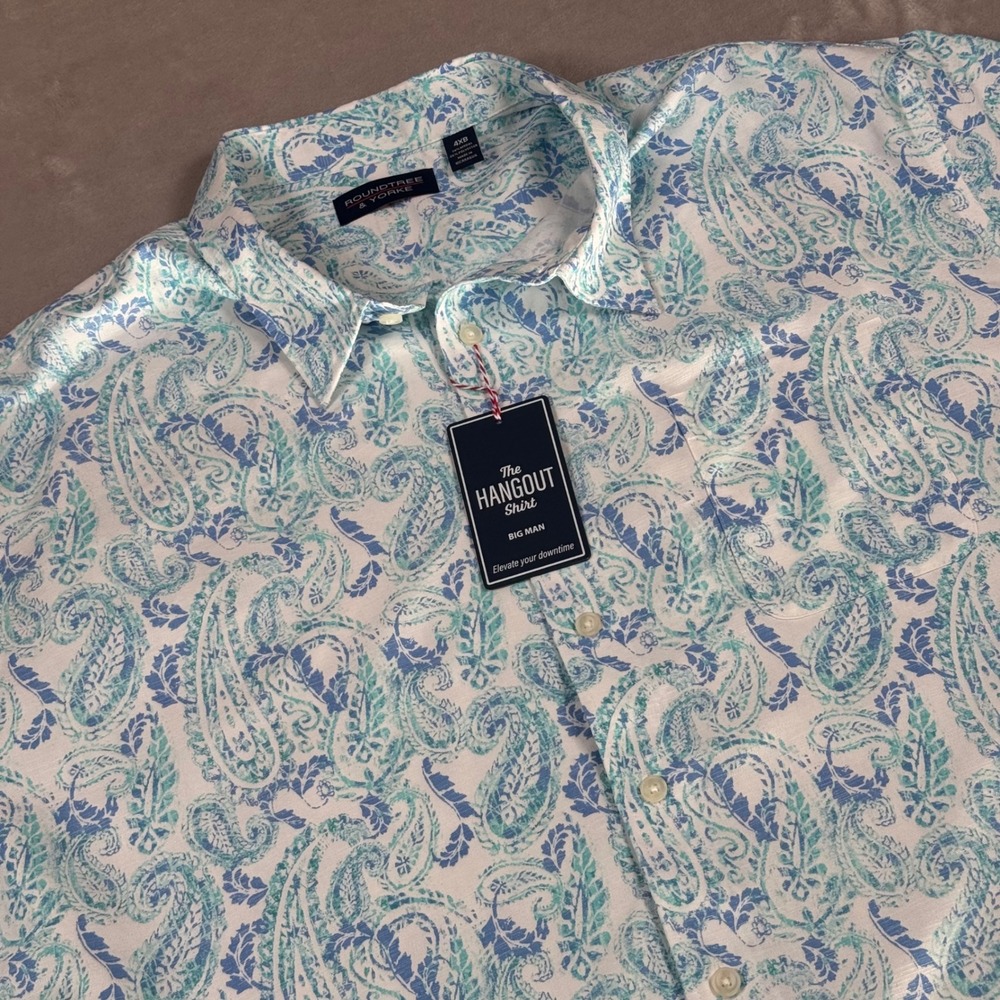 Roundtree & Yorke Hangout Shirt Mens 4XB Teal Blue Paisley Modal Blend NWT